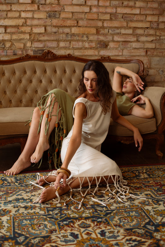 Vestido Regata com barra de macramê