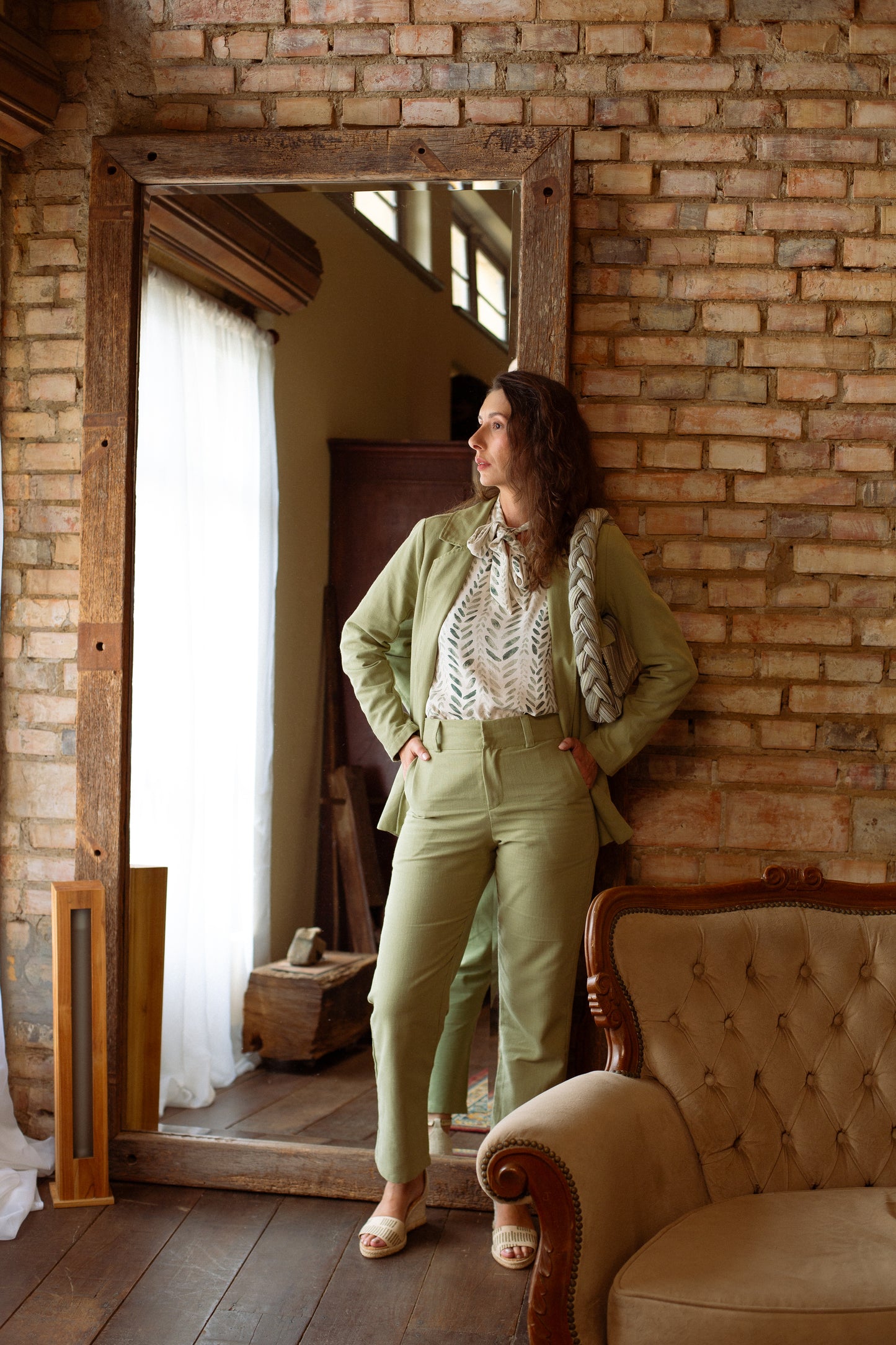 Conjunto alfaiataria verde pistache