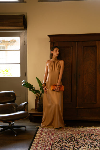 Vestido Laço Castanho dourado