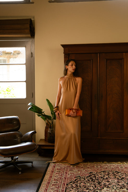 Vestido Laço Castanho dourado