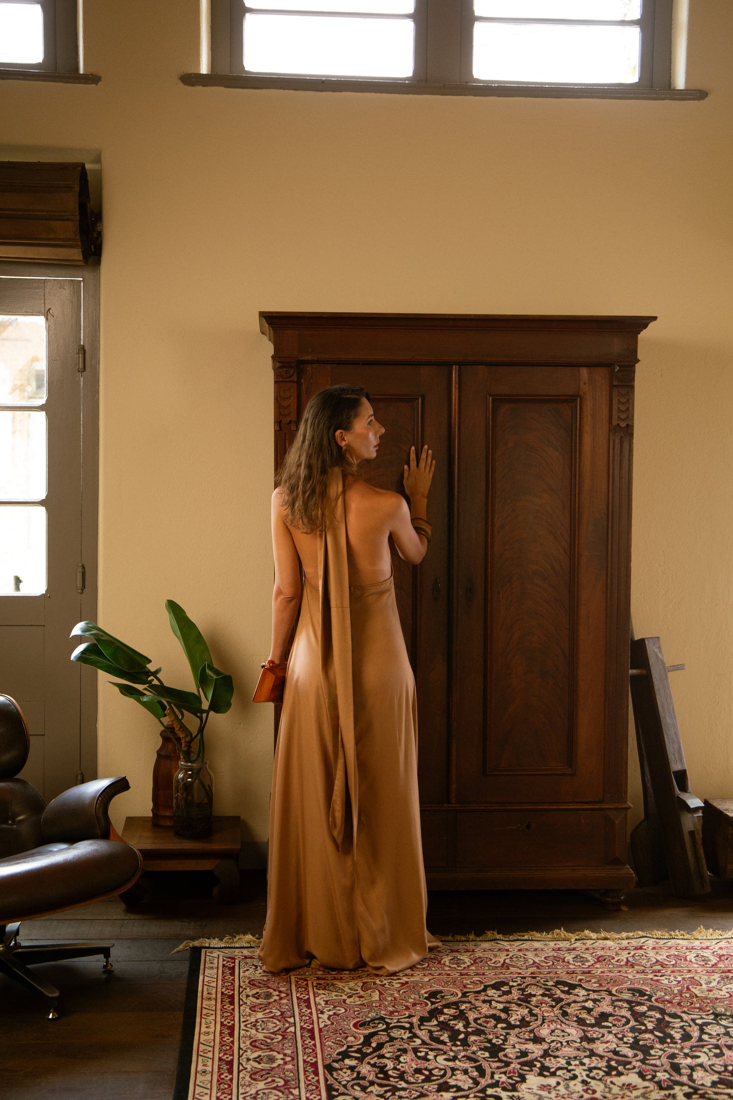 Vestido Laço Castanho dourado