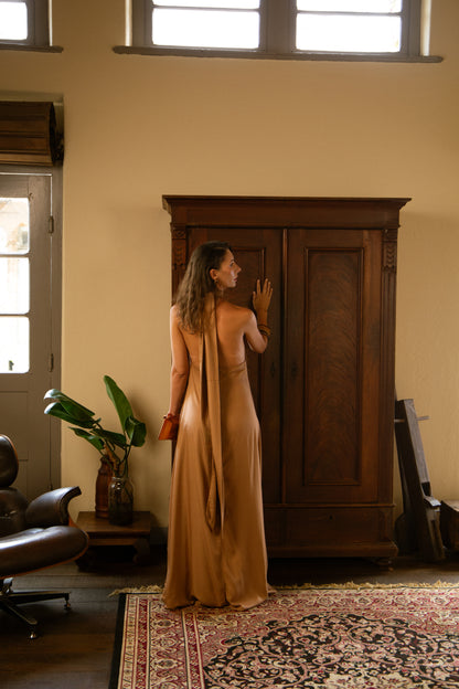 Vestido Laço Castanho dourado