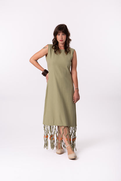 Vestido Regata com barra de macramê