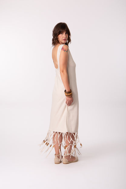 Vestido Regata com barra de macramê