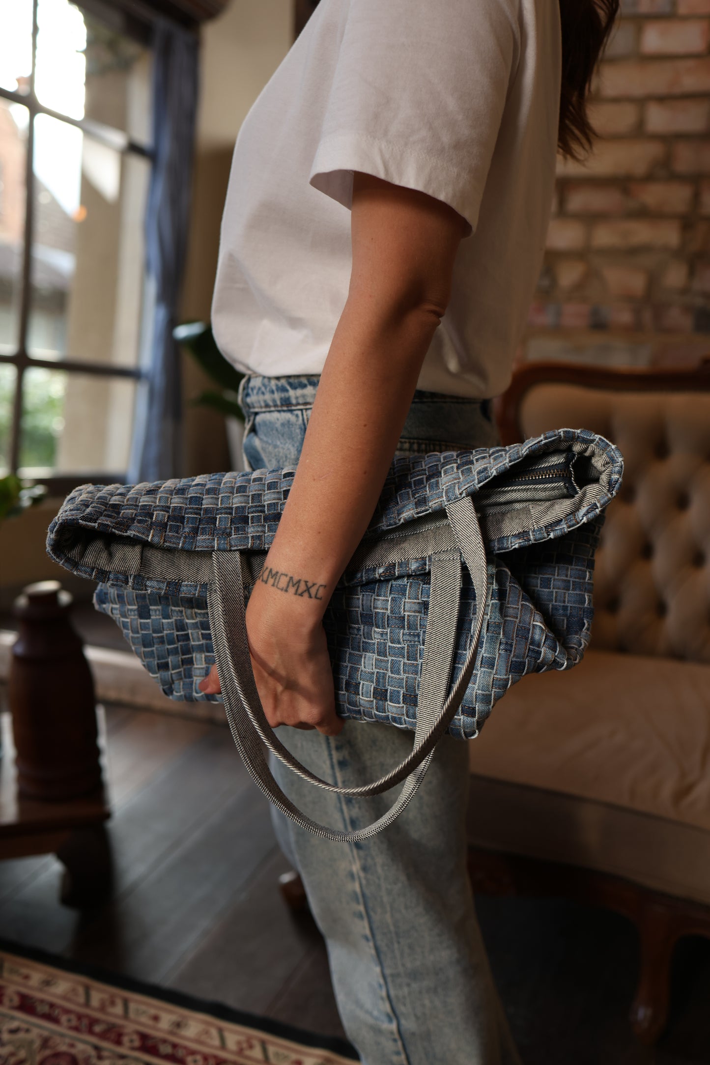 Bolsa jeans Tote Rachel com zíper
