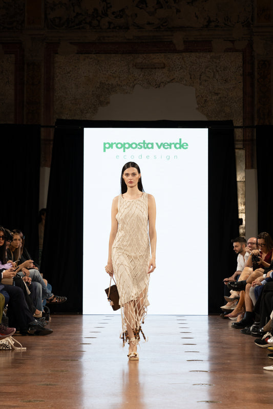 Vestido Feminino Sustentável Macramê Linho e Viscose